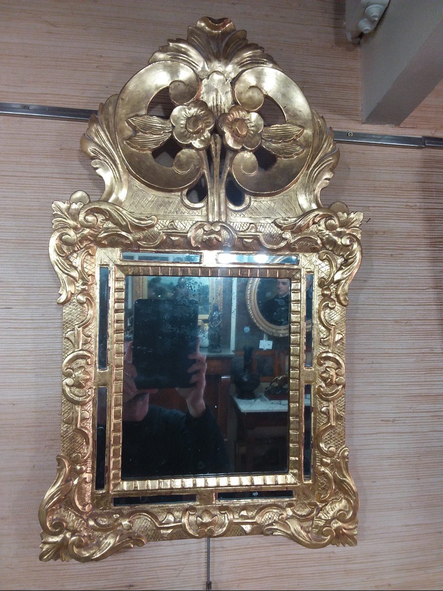 Small Mirror With Beads In Golden Wood Eighteenth