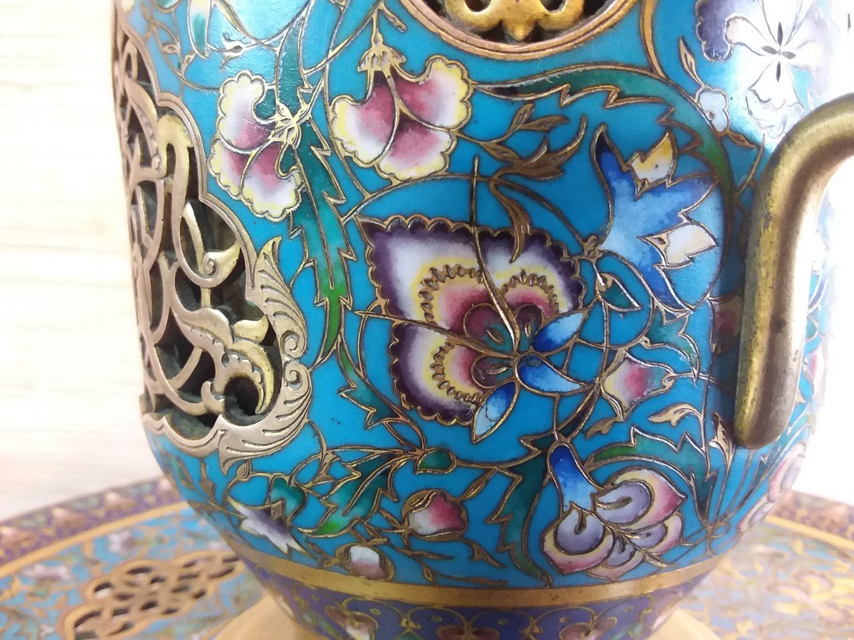 Centre De Table En Bronze Doré Et Emaux Champlevés Signé F Barbedienne-photo-5