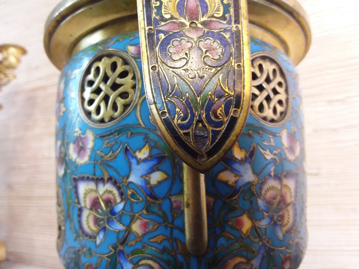 Centre De Table En Bronze Doré Et Emaux Champlevés Signé F Barbedienne-photo-6