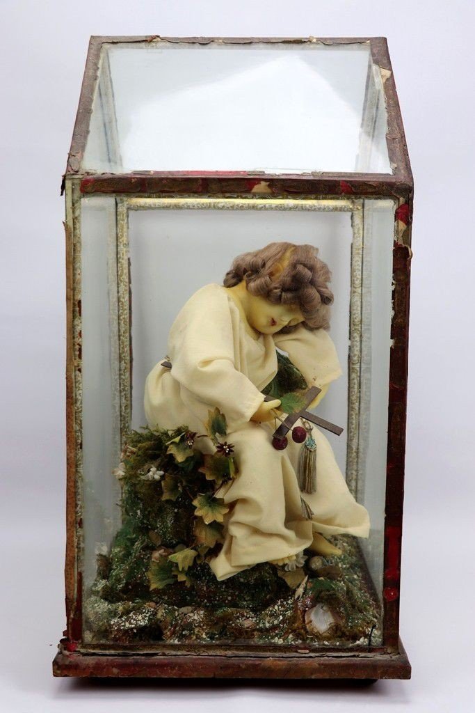 Jésus Endormi En Cire Dans Une Chasse En Verre , époque Fin XIXème -photo-4