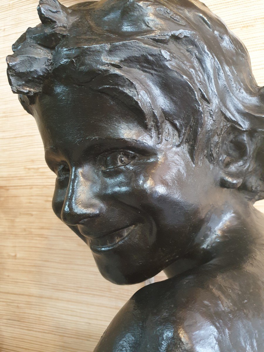 Bronze After Jean-antoine Injalbert Head Of A Smiling Girl-photo-2