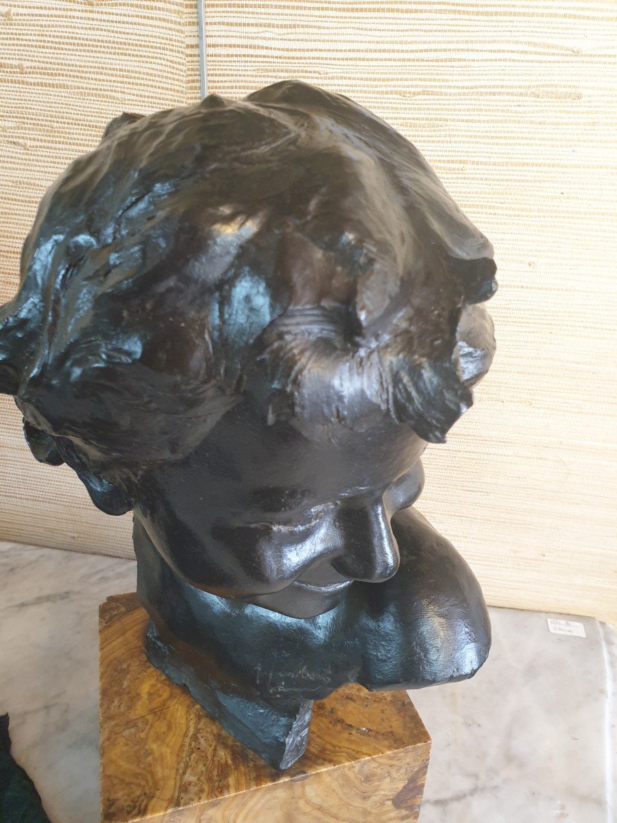 Bronze After Jean-antoine Injalbert Head Of A Smiling Girl-photo-3