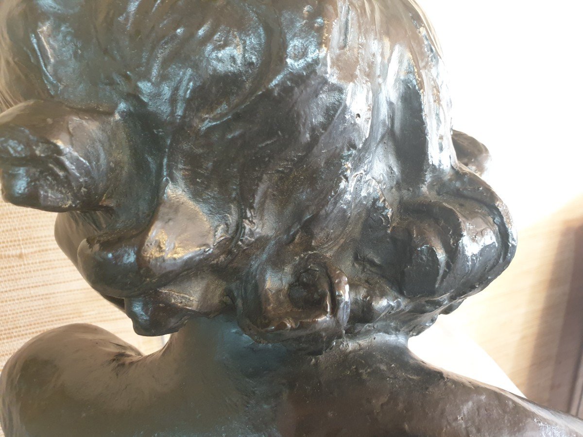 Bronze After Jean-antoine Injalbert Head Of A Smiling Girl-photo-4