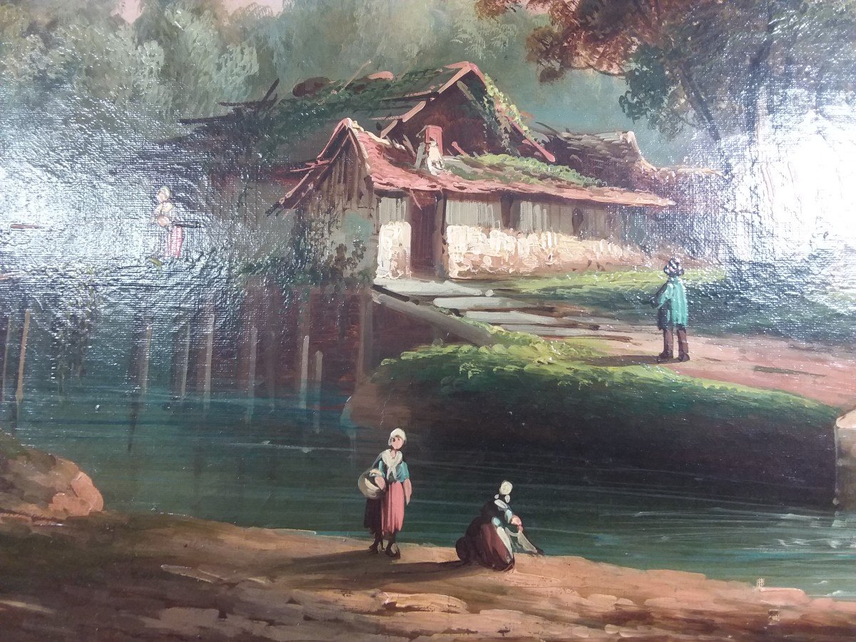 Paire De Paysages,  Huiles Sur Toile Encadrées . École Française Du XIXème -photo-2