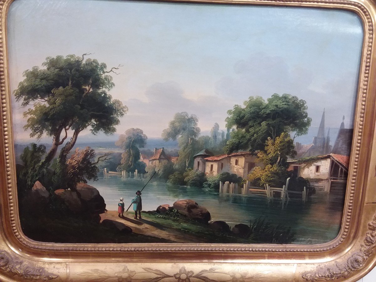 Paire De Paysages,  Huiles Sur Toile Encadrées . École Française Du XIXème -photo-3