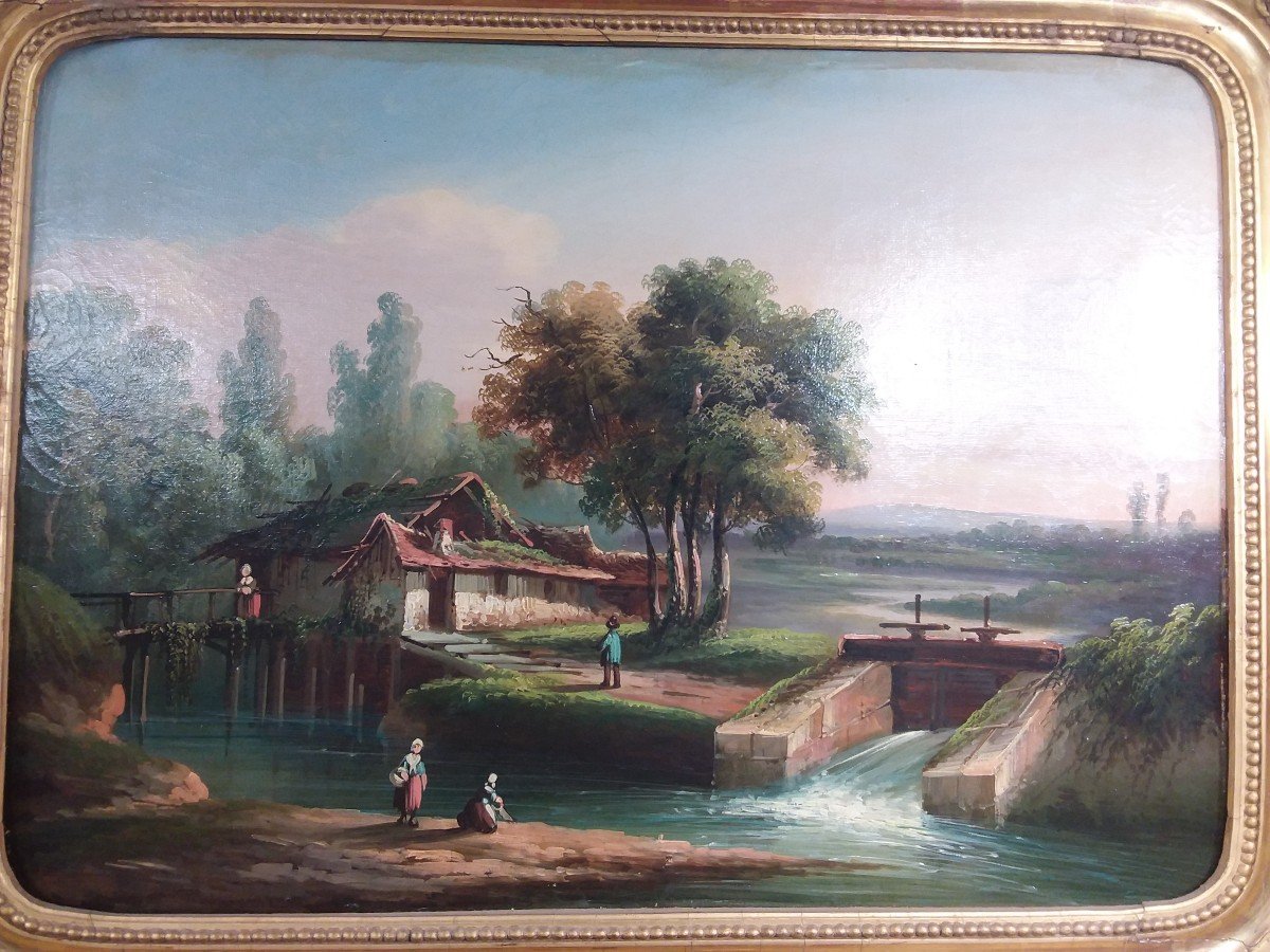 Paire De Paysages,  Huiles Sur Toile Encadrées . École Française Du XIXème -photo-4