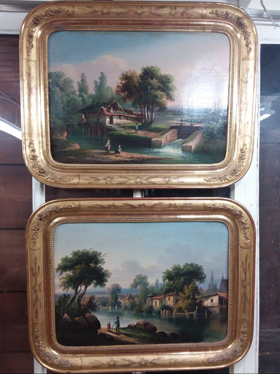 Paire De Paysages,  Huiles Sur Toile Encadrées . École Française Du XIXème 