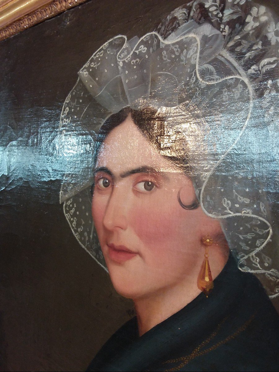 École Française Début XIXème,  Dame à La Charlotte -photo-5