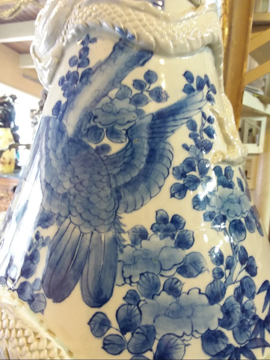 Très Grand Vase En Porcelaine Bleu Et Blanc , Japon époque Meiji-photo-1