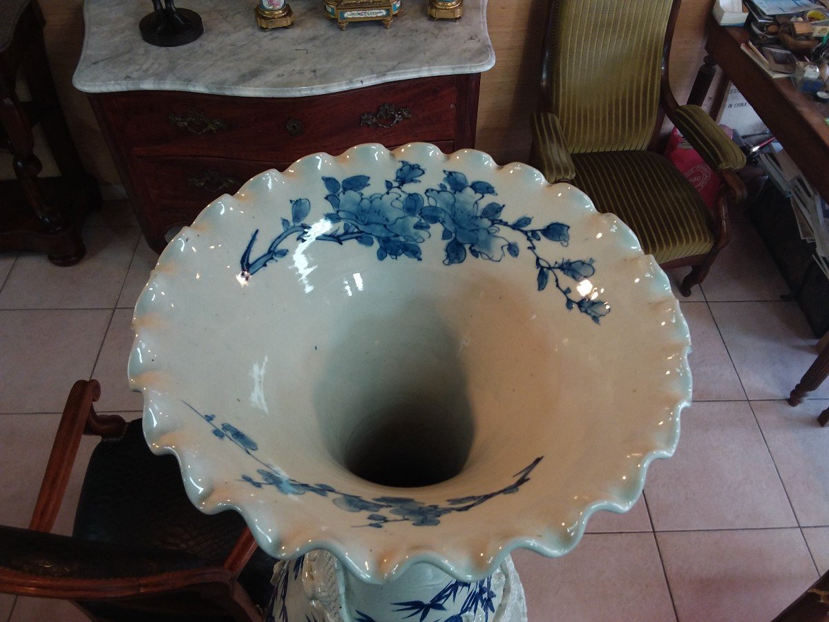 Très Grand Vase En Porcelaine Bleu Et Blanc , Japon époque Meiji-photo-2