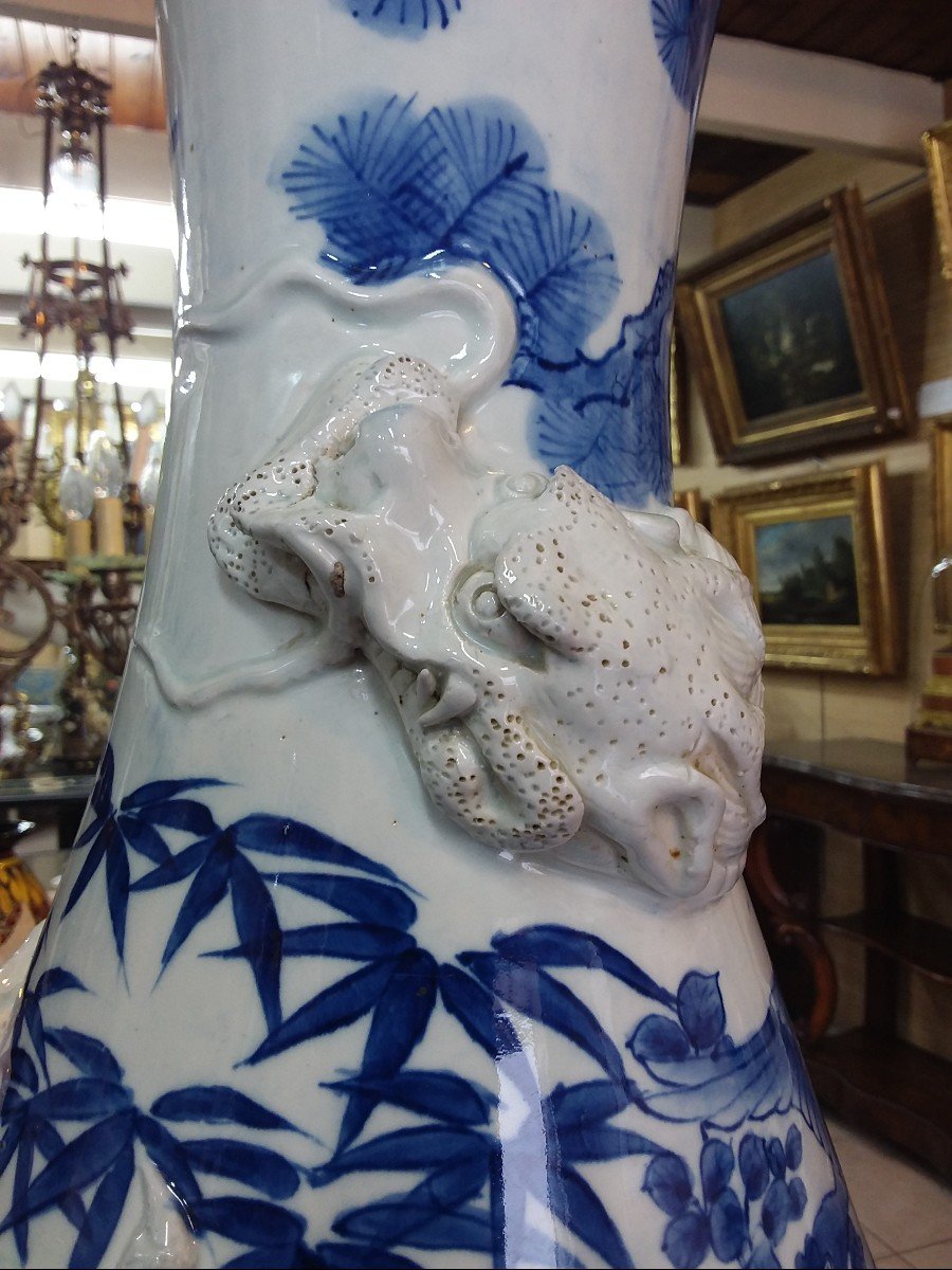 Très Grand Vase En Porcelaine Bleu Et Blanc , Japon époque Meiji-photo-3