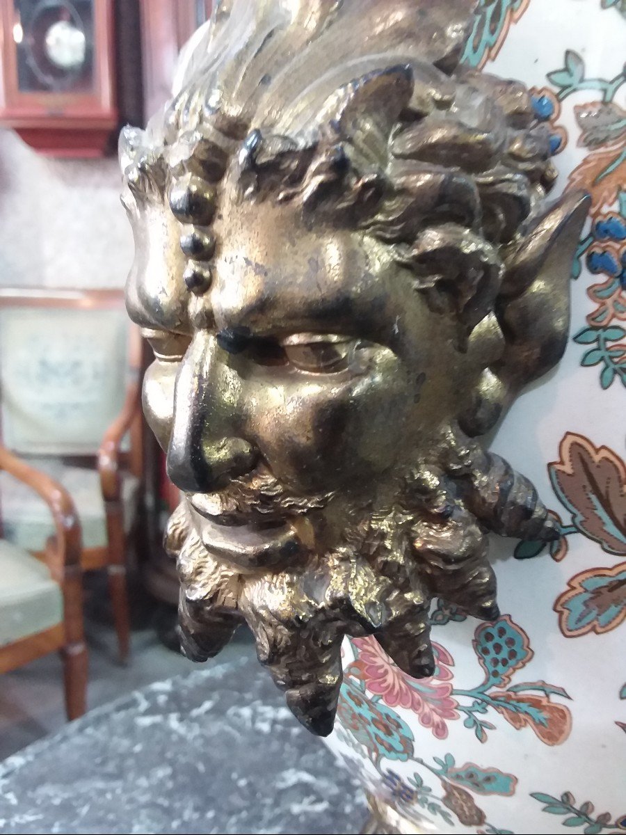 Important Vasse Sarreguemines Bronze Mount With Fauns Heads-photo-8
