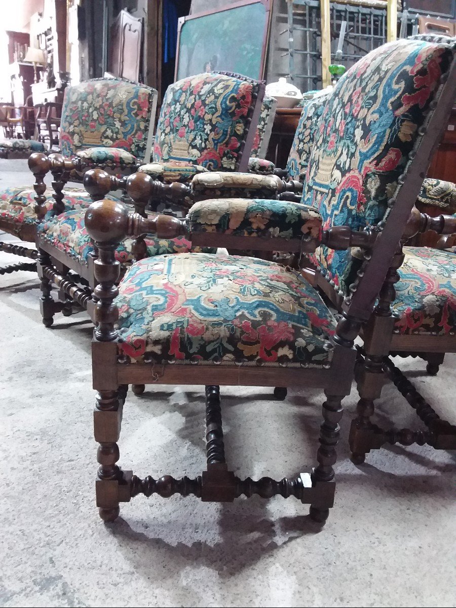 Series Of 6 Louis XIII Style Castle Armchairs-photo-1