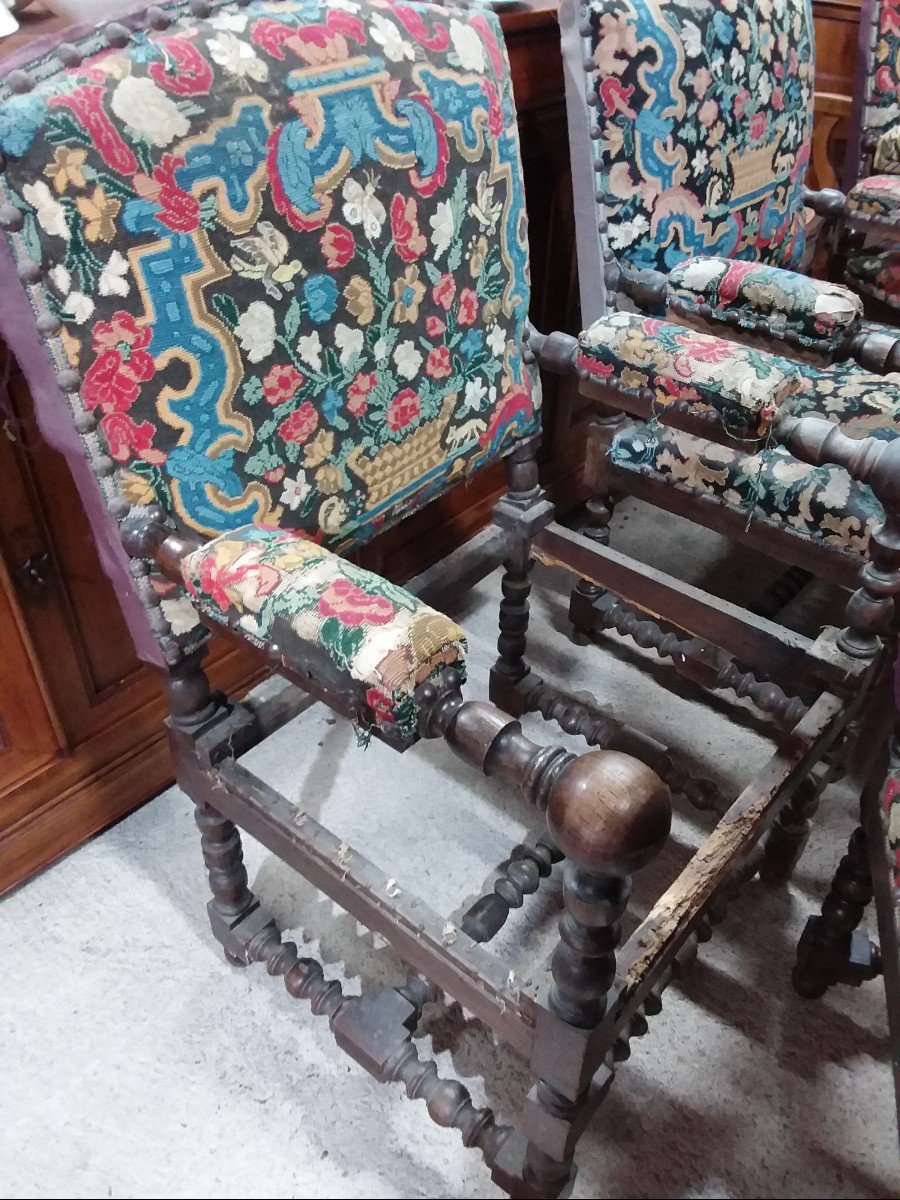 Series Of 6 Louis XIII Style Castle Armchairs-photo-3