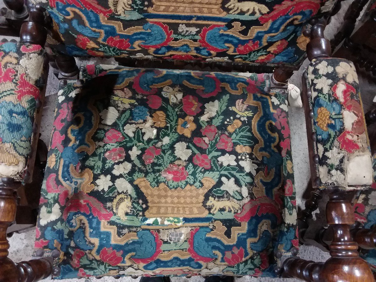 Series Of 6 Louis XIII Style Castle Armchairs-photo-6