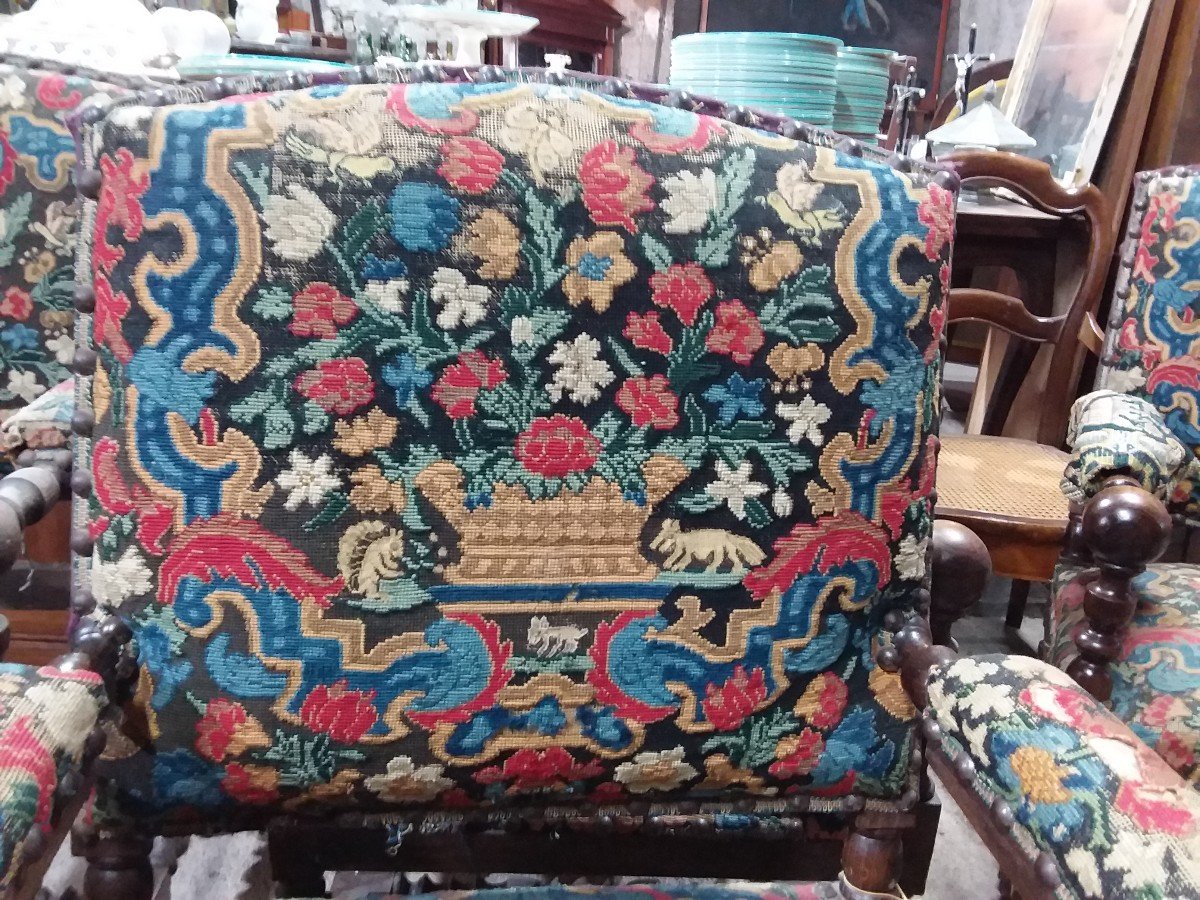 Series Of 6 Louis XIII Style Castle Armchairs-photo-7