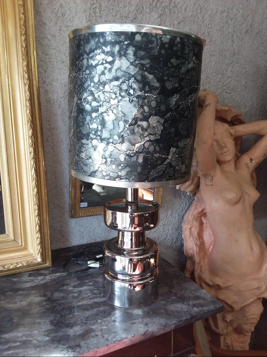 Lampe Des Années 60 En Céramique Argenté,  Marque Correspondant à Ugo Zaccagnini