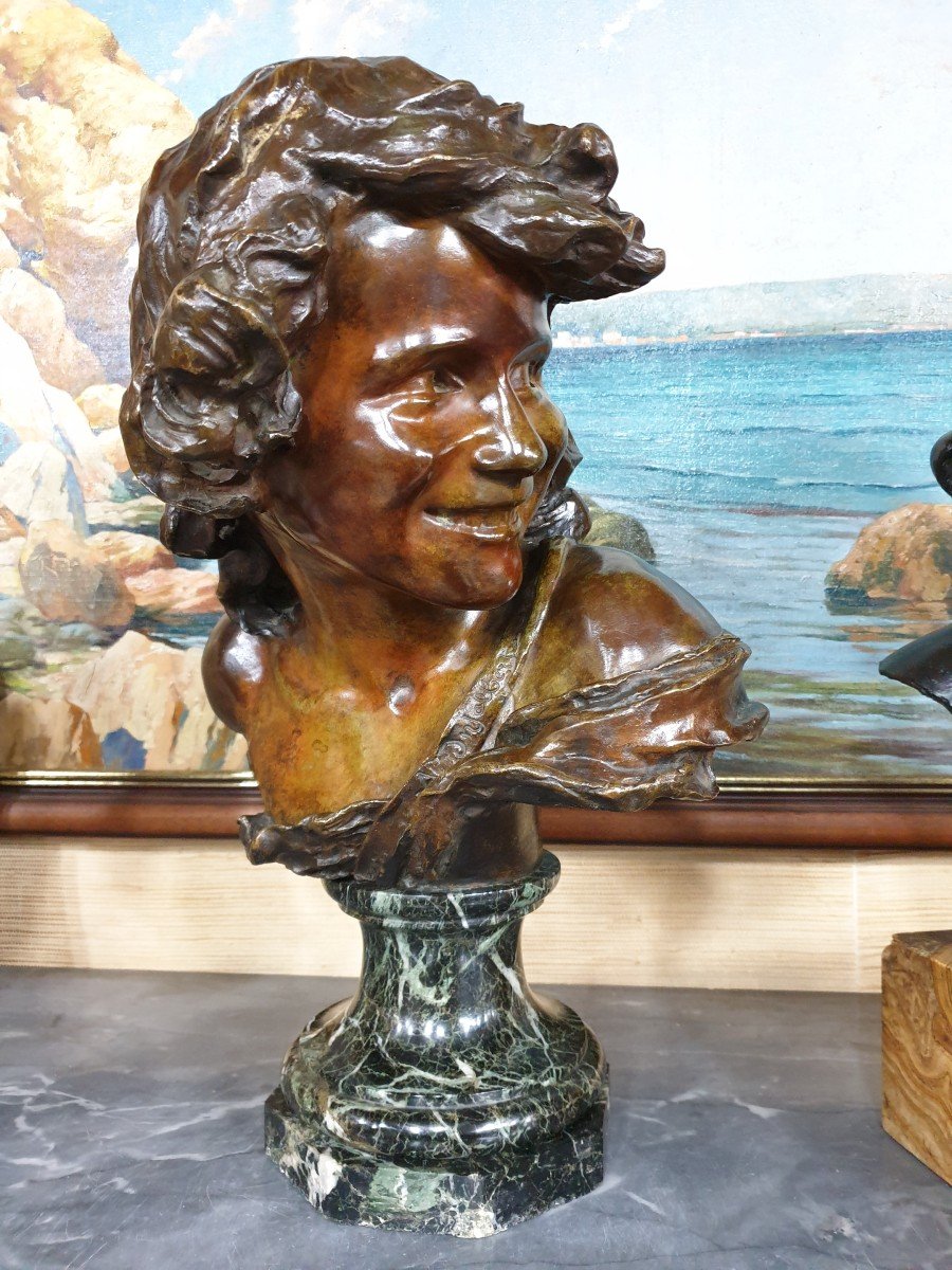 Bronze "l'enfant rieur" d'après Antonin INJALBERT , fonte Siot-Decauville