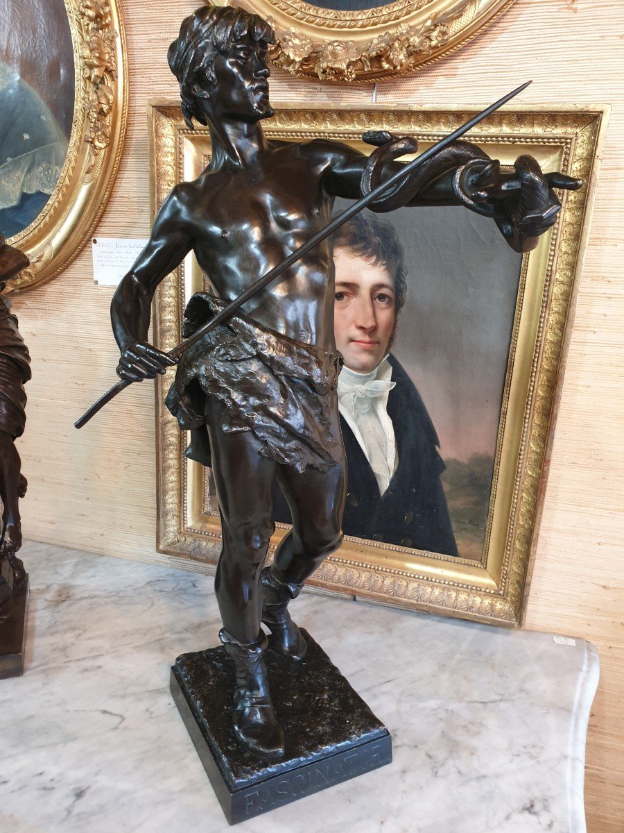 Bronze After Eugène Marioton, Snake Charmer, Entitled Fascinator, Founder Siot