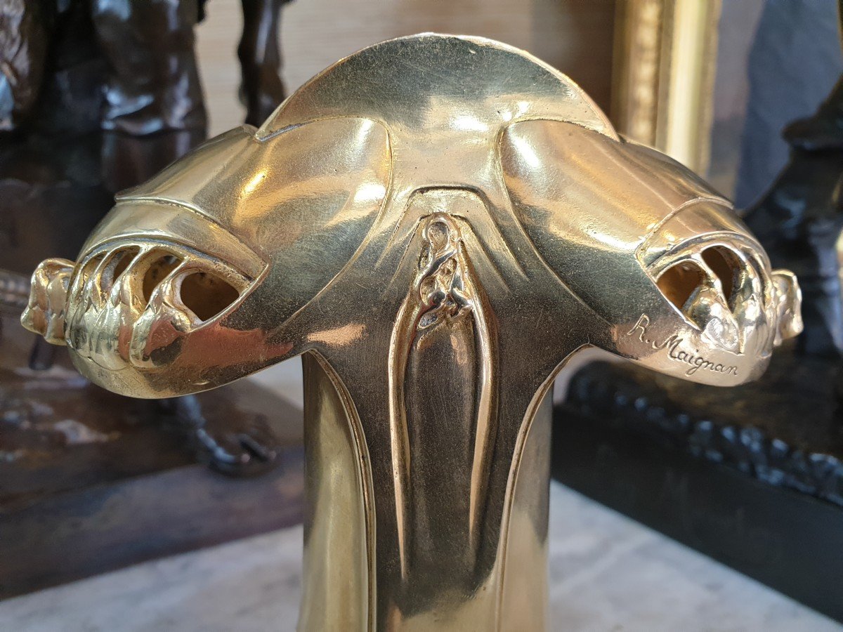 Gilt Bronze Vase Signed R Maignan, Founder Siot Paris-photo-3