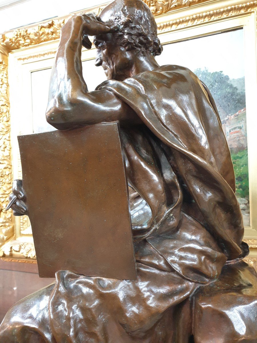 Bronze "étude et méditation" d'après Paul DUBOIS fondeur BARBEDIENNE -photo-1