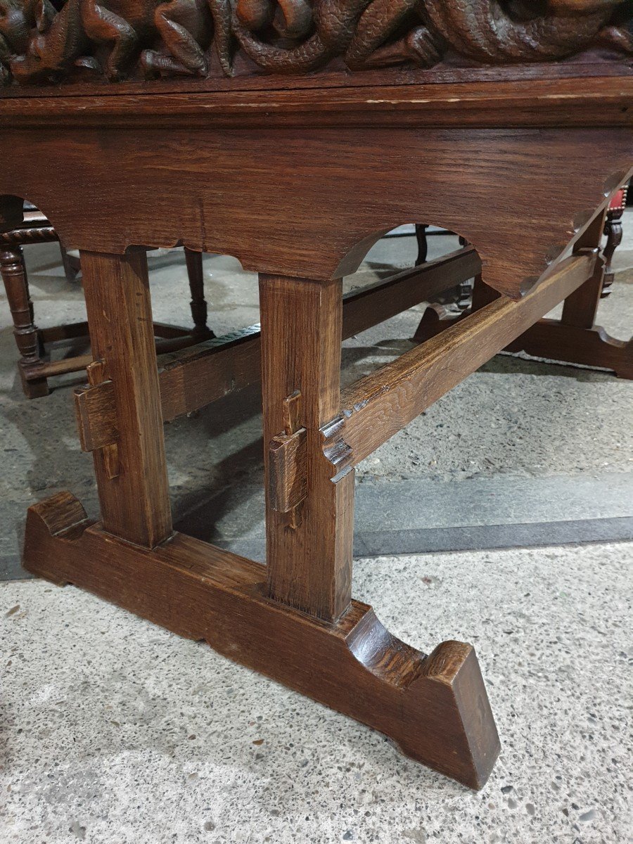 Bureau Et Son Fauteuil Caqutoire De Style Néo-gothique En Chêne -photo-4