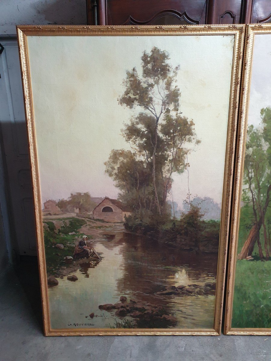 Two Large Oils On Canvas Signed Charles Rouviere-photo-2