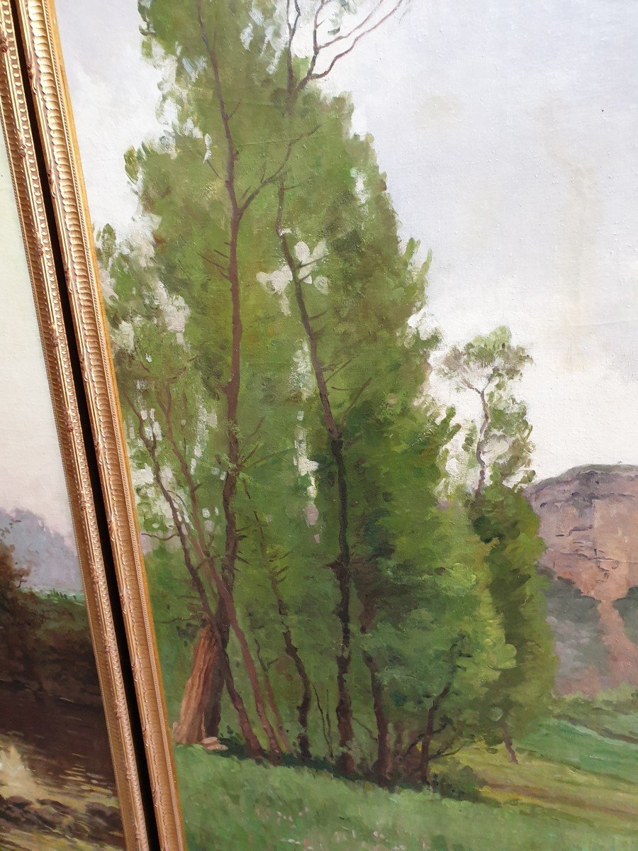 Two Large Oils On Canvas Signed Charles Rouviere-photo-3