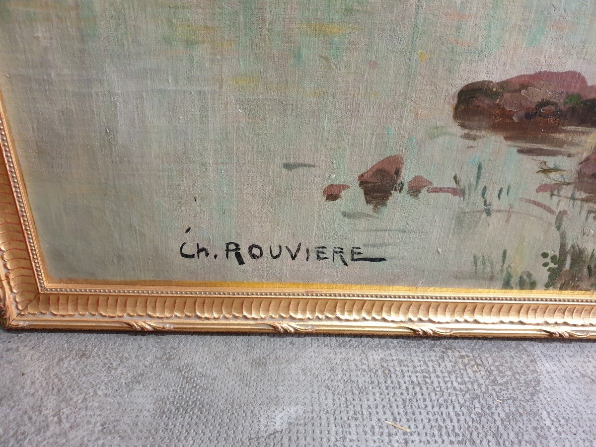 Two Large Oils On Canvas Signed Charles Rouviere-photo-5