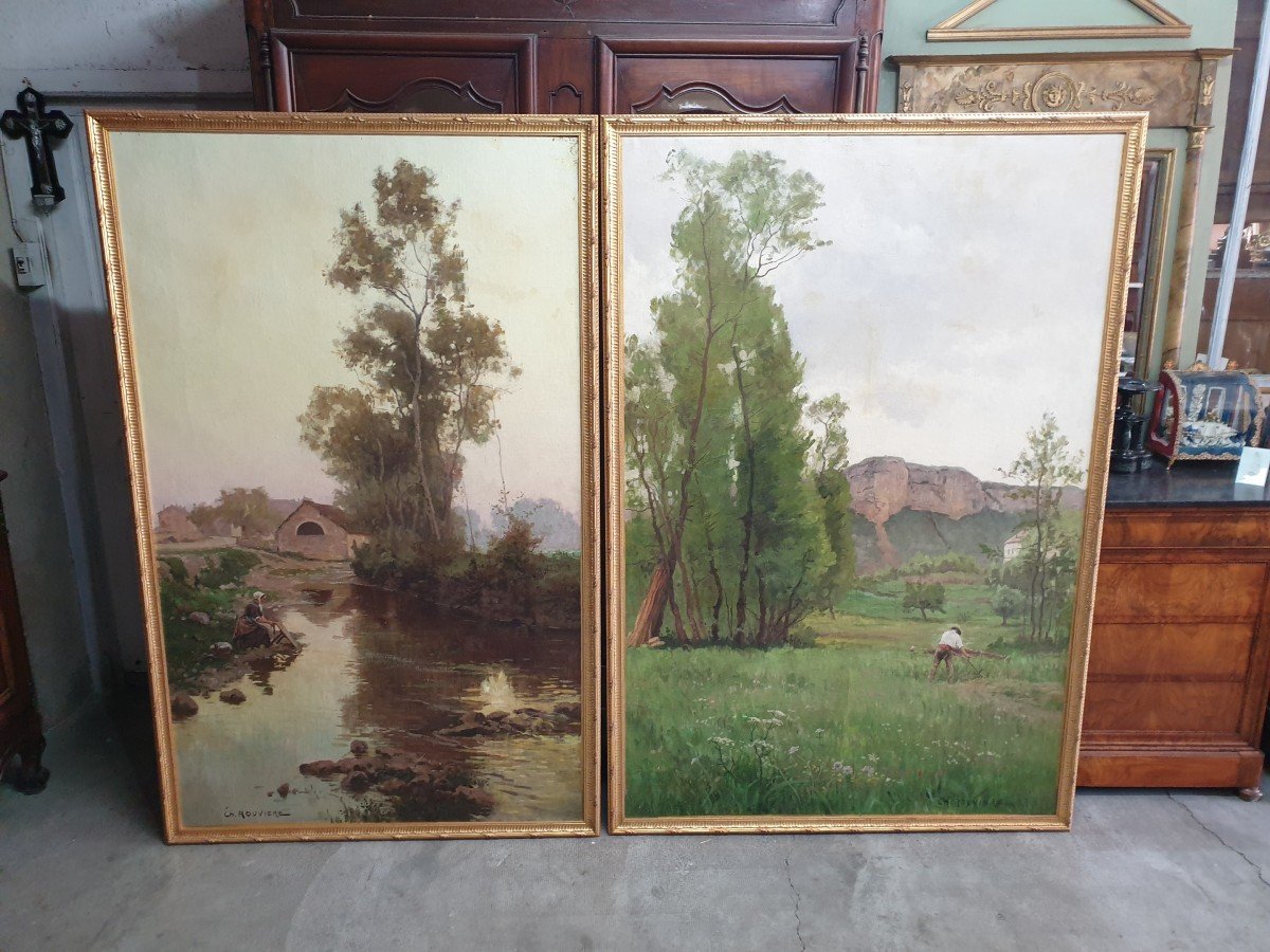 Two Large Oils On Canvas Signed Charles Rouviere