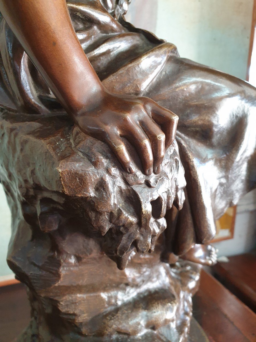 Subject In Bronze Signed Math Moreau, Out Of Competition, Rotating Base In Griotte Marble-photo-2