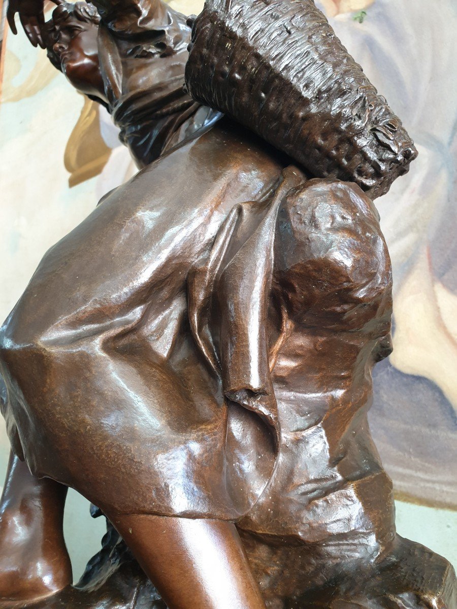Subject In Bronze Signed Math Moreau, Out Of Competition, Rotating Base In Griotte Marble-photo-6