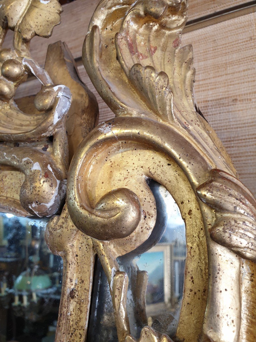 Beau Miroir De Beaucaire En Bois Doré Début XVIIIème-photo-4