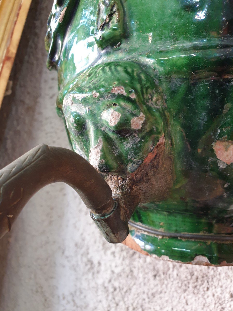 Corps De Fontaine En Terre Cuite Vernissée Verte Fin XVIIIème Début XIXème-photo-5