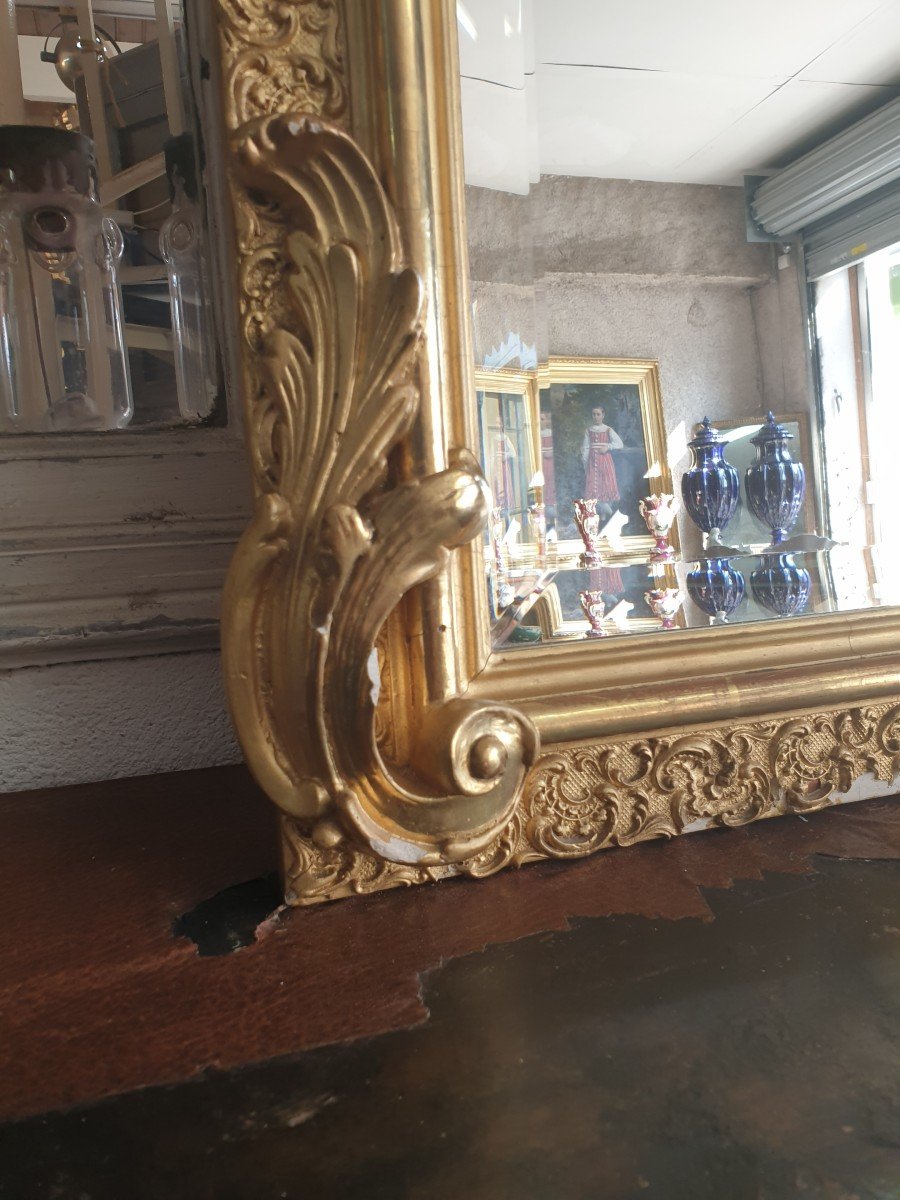 Miroir De Cheminée Napoléon III En Bois Et Stuc Doré-photo-2