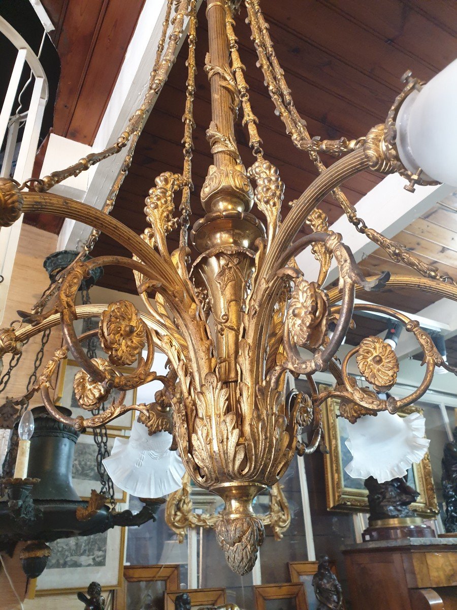 Napoleon III Bronze Chandelier With 6 Arms Of Light-photo-4
