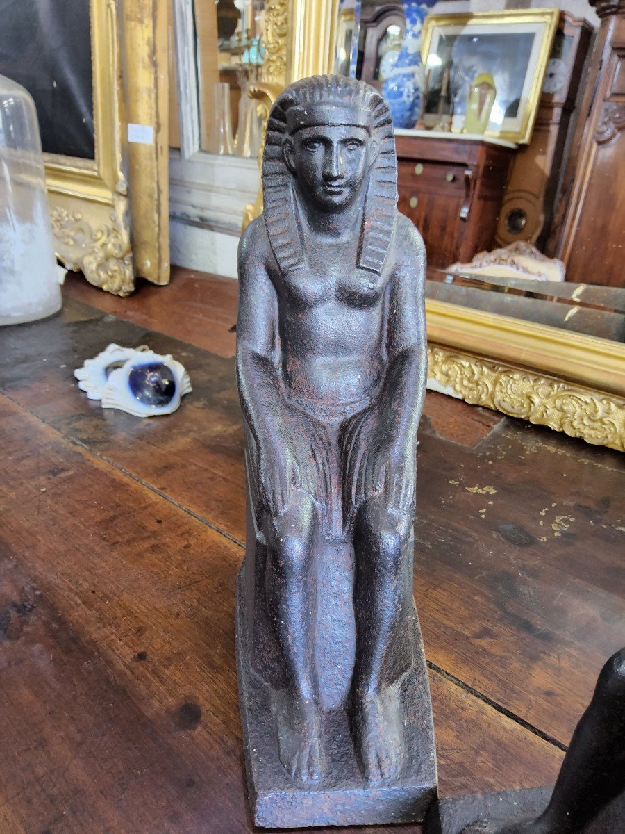 Paire De Chenets En Fonte, à Décor, De Style Retour d'égypte-photo-3