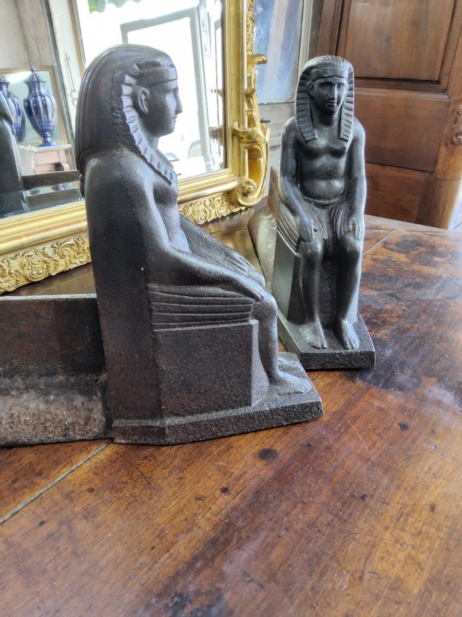 Paire De Chenets En Fonte, à Décor, De Style Retour d'égypte-photo-6