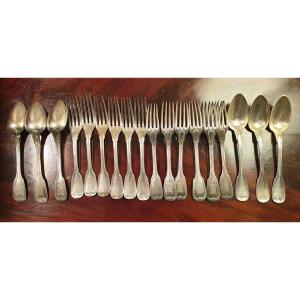 12 Forks And 6 Spoons In Sterling Silver Coat Of Arms At The Count's Crown