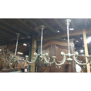 Set Of Three Important Silver Metal Chandeliers