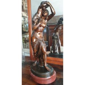 Bronze Subject Representing "the Bacchante With Small Faun" Model By Jean-joseph Foucou
