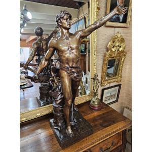 Important Bronze Subject "civic Duty" Signed Eugène Marioton