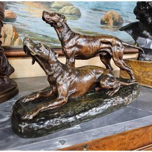 Bronze Titled "with Rifle Shot" Signed Eglantine Robert Lemaitre Stamp Of The Founder Goldscheider