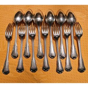 6 Spoons And 7 Forks In Silver Minerva Hallmark Weight 1117 Grams 