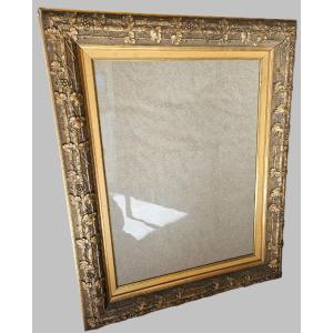 Gilded Stuccoed Wood Frame Decorated With Vine Leaves And Bunches Of Grapes 