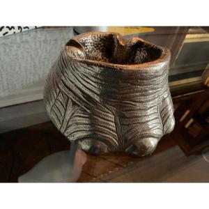 Silver Bronze Elephant Foot Ashtray 
