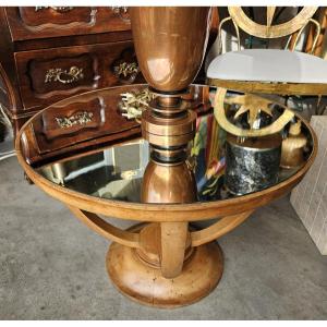 Table basse de style art déco plateau miroir 