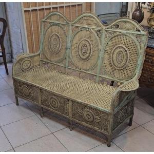 Banquette en rotin fin XIXème début XXème