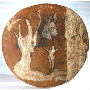 Decorated Terracotta Disc Signed Jean Paulet