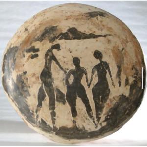 Decorated Terracotta Disc Signed Jean Paulet